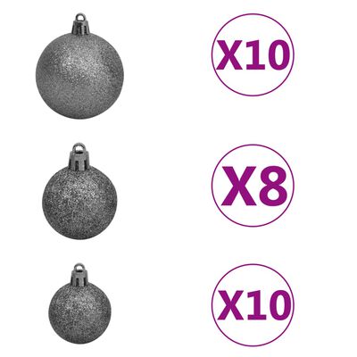 vidaXL Set de boules de Noël avec pic et 300 LED 120 pcs Blanc et gris