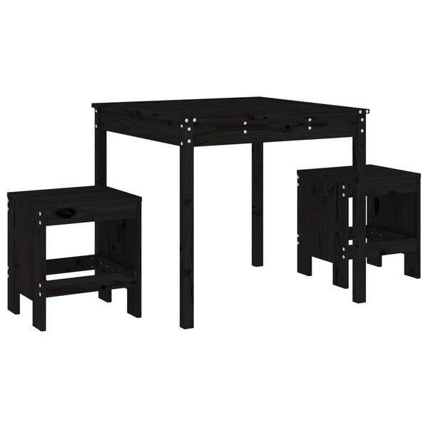 vidaXL Ensemble de bistrot de jardin 3 pcs noir bois de pin massif