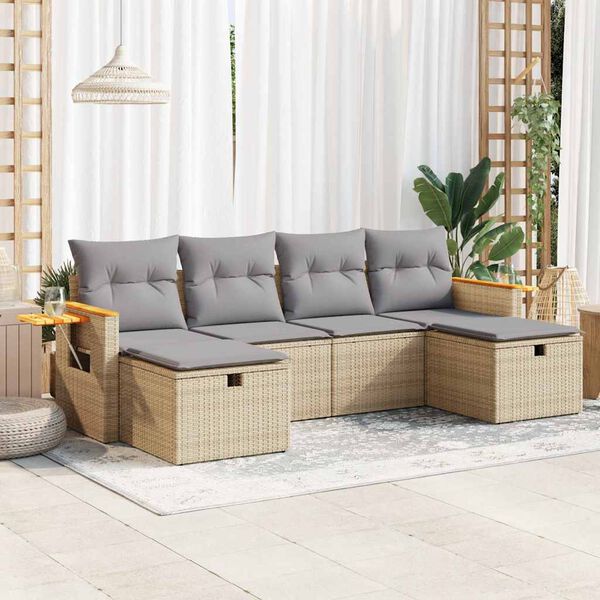 vidaXL Salon de jardin avec coussins 6 pcs beige r&eacute;sine tress&eacute;e