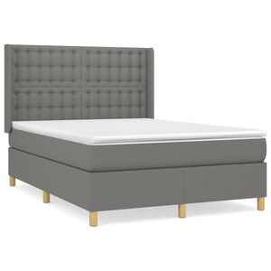 vidaXL Sommier &agrave; lattes de lit avec matelas Gris fonc&eacute; 140x200cm Tissu