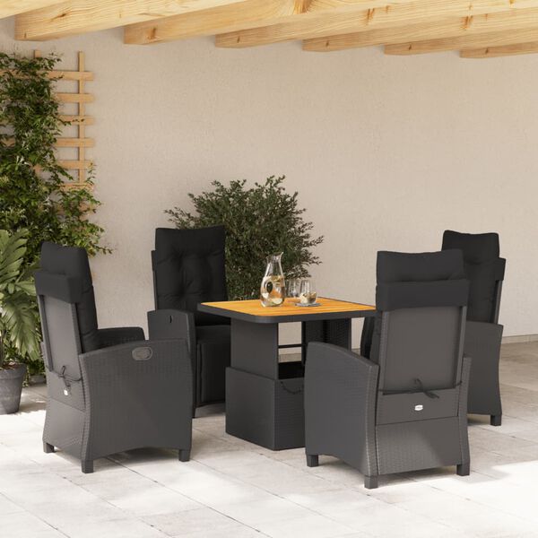 vidaXL Ensemble &agrave; manger de jardin coussins 5pcs Noir R&eacute;sine tress&eacute;e