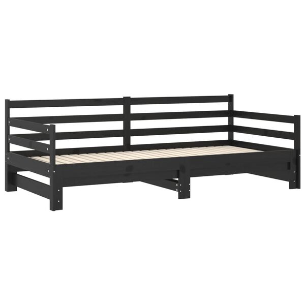 vidaXL Lit coulissant 2x(90x200) cm Noir Bois de pin massif