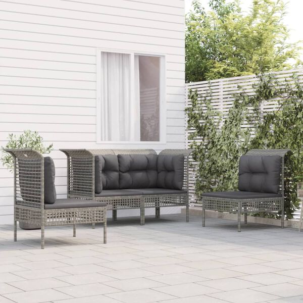 vidaXL Salon de jardin 4 pcs avec coussins Gris Résine tressée