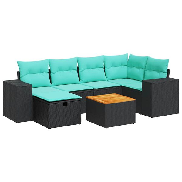 vidaXL Salon de jardin 7 pcs avec coussins noir r&eacute;sine tress&eacute;e