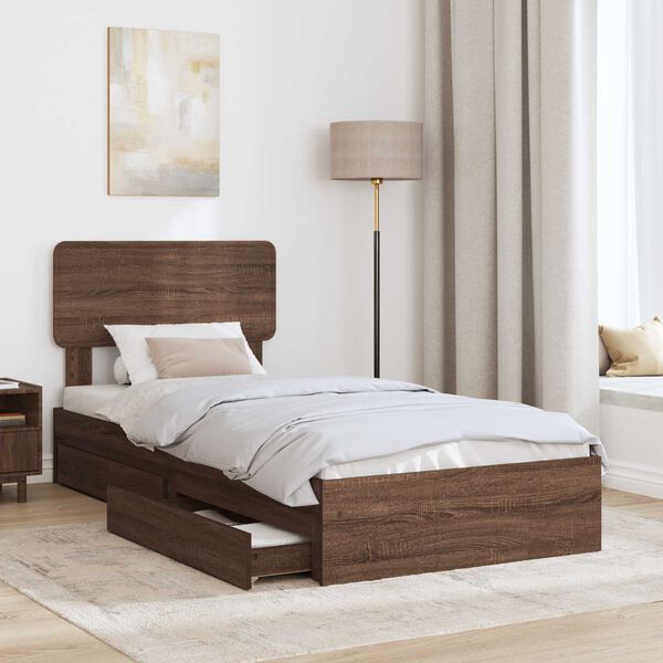vidaXL Lit de Rangement Ch&ecirc;ne brun 90 x 200 cm Bois d'ing&eacute;nierie