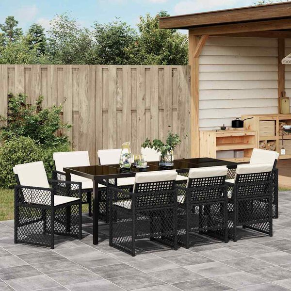 vidaXL Ensemble de salle &agrave; manger pour jardin 9 pcs Noir polyrotin