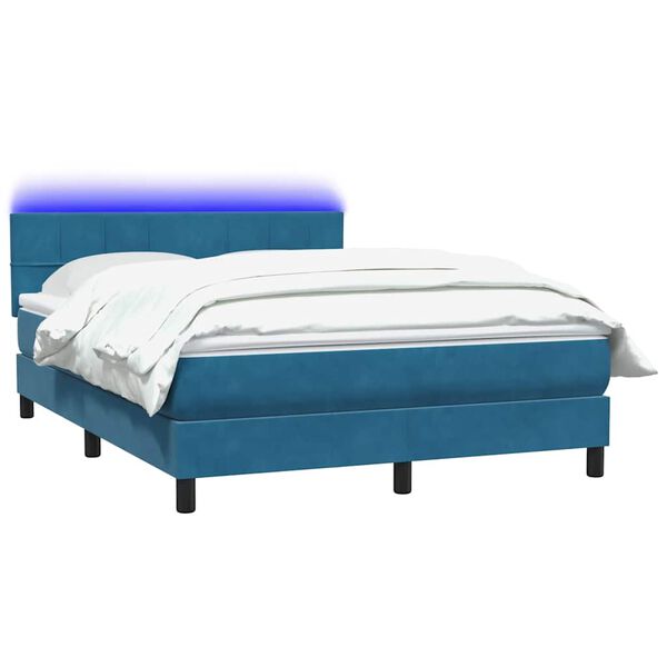 vidaXL Sommier &agrave; lattes de lit et matelas et LED bleu fonc&eacute; 140x210cm velours