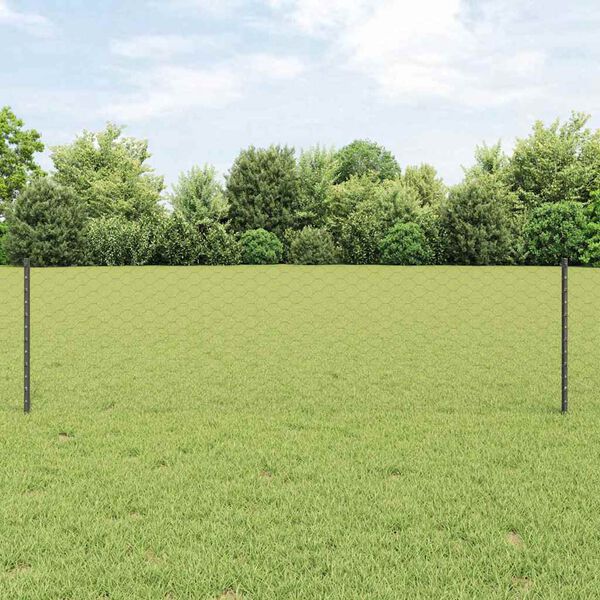 vidaXL Cl&ocirc;ture avec poteau Gris 0,6 x 25 m Acier et PVC