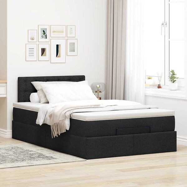 vidaXL Lit ottoman avec matelas noir 120x190 cm tissu