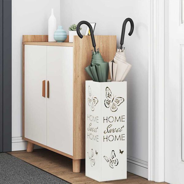 vidaXL Porte-parapluie avec stockage Blanc 15,5 x 15,5 x 49 cm M&eacute;tal