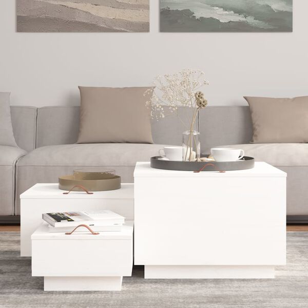 vidaXL Boîtes de rangement et couvercles 3pcs Blanc Bois massif de pin