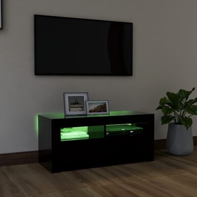 vidaXL Meuble TV avec lumières LED noir 90x35x40 cm
