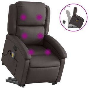 vidaXL Fauteuil inclinable de massage marron fonc&eacute; cuir v&eacute;ritable