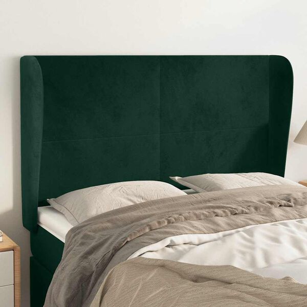 vidaXL T&ecirc;te de lit avec oreilles Vert fonc&eacute; 147x23x118/128 cm Velours