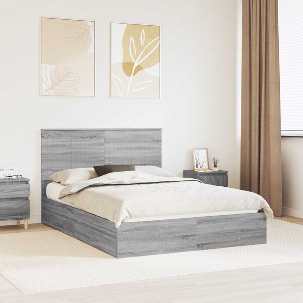vidaXL Lit de Rangement Gris Sonoma 140 x 200 cm Bois d'ing&eacute;nierie