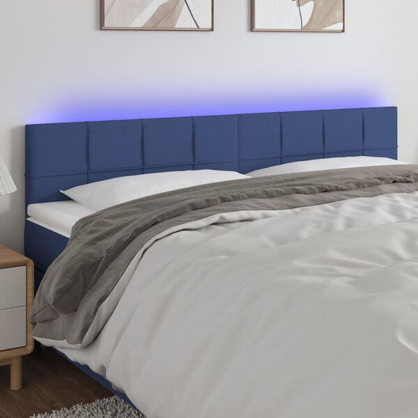 vidaXL T&ecirc;te de lit &agrave; LED Bleu 160x5x78/88 cm Tissu