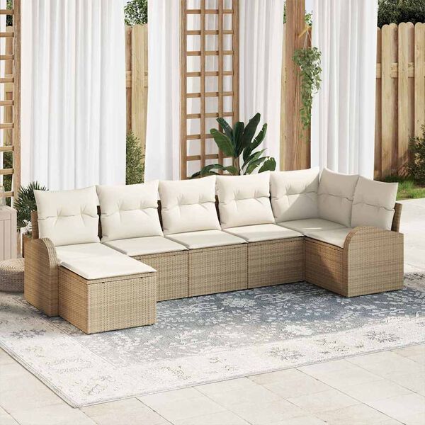 vidaXL Ensemble de canap&eacute; de jardin 7 pcs Beige Poly rotin