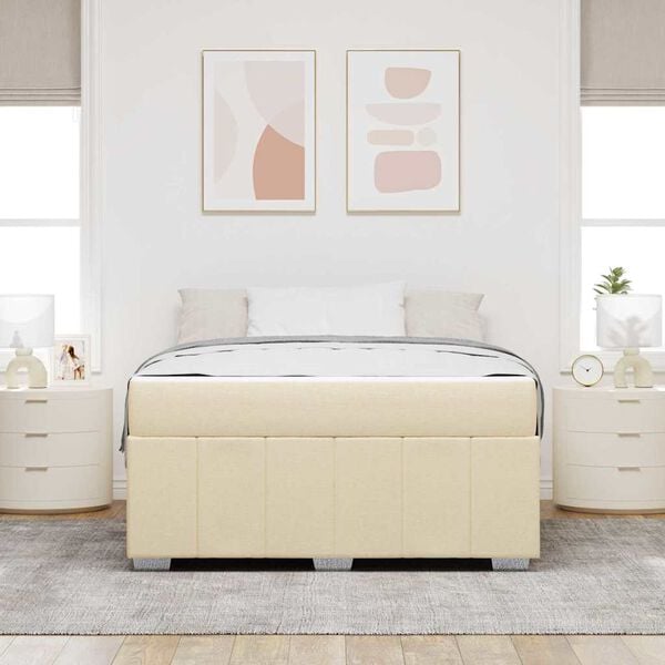 vidaXL Cadre de lit avec matelas Cr&egrave;me 140 x 200 cm tissu