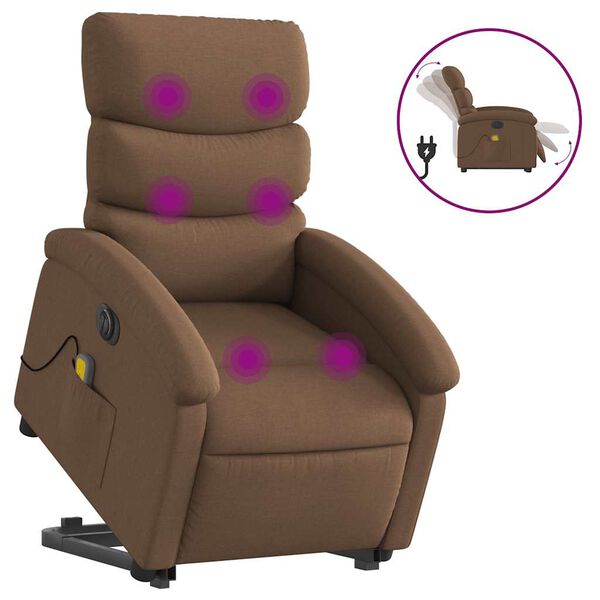 vidaXL Fauteuil inclinable de massage &eacute;lectrique Marron Tissu