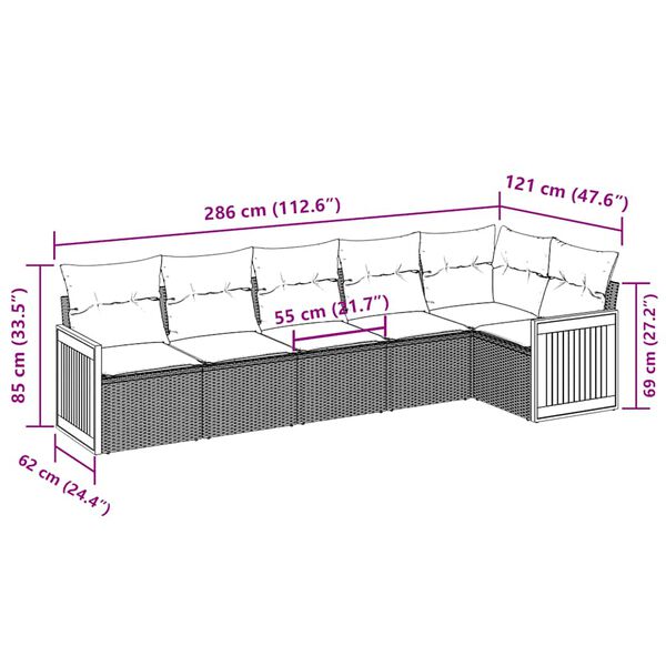 vidaXL Salon de jardin 6 pcs avec coussins noir r&eacute;sine tress&eacute;e