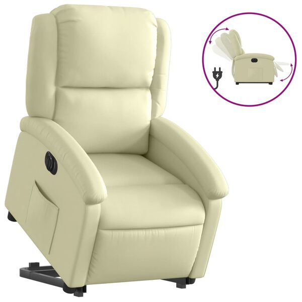 vidaXL Fauteuil inclinable &eacute;lectrique cr&egrave;me cuir v&eacute;ritable