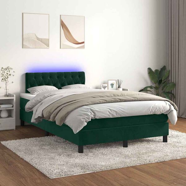 vidaXL Sommier &agrave; lattes de lit avec matelas LED Vert fonc&eacute; 120x200 cm