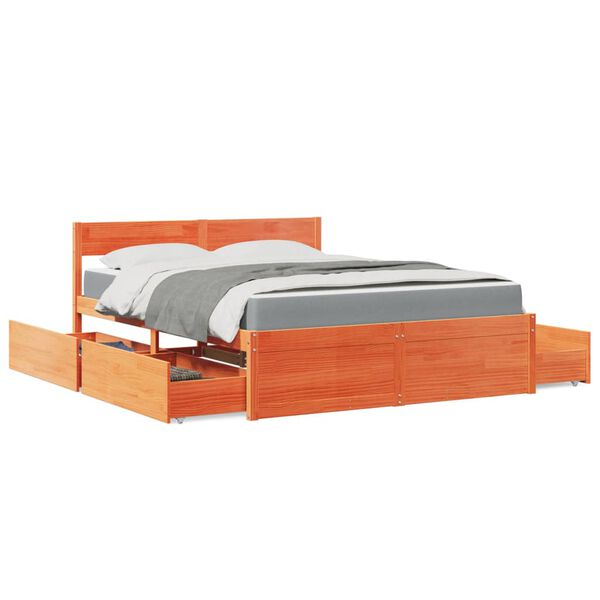 vidaXL Lit avec tiroirs/matelas cire marron 160x200 cm bois massif pin