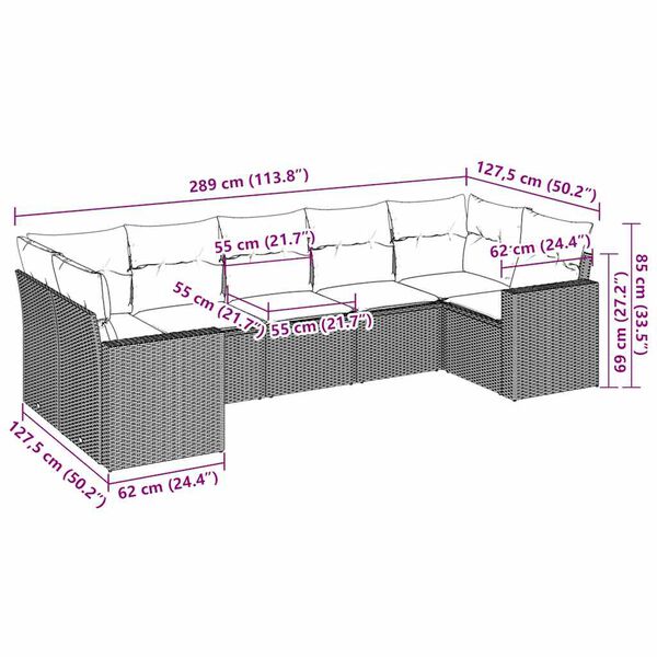 vidaXL Salon de jardin avec coussins 7 pcs marron résine tressée