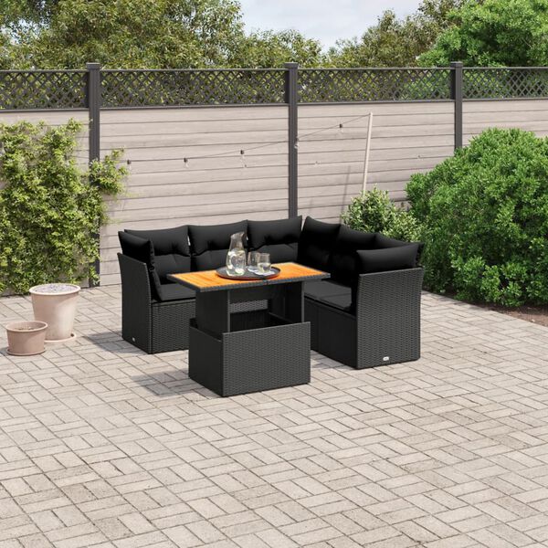 vidaXL Salon de jardin 5 pcs avec coussins noir r&eacute;sine tress&eacute;e