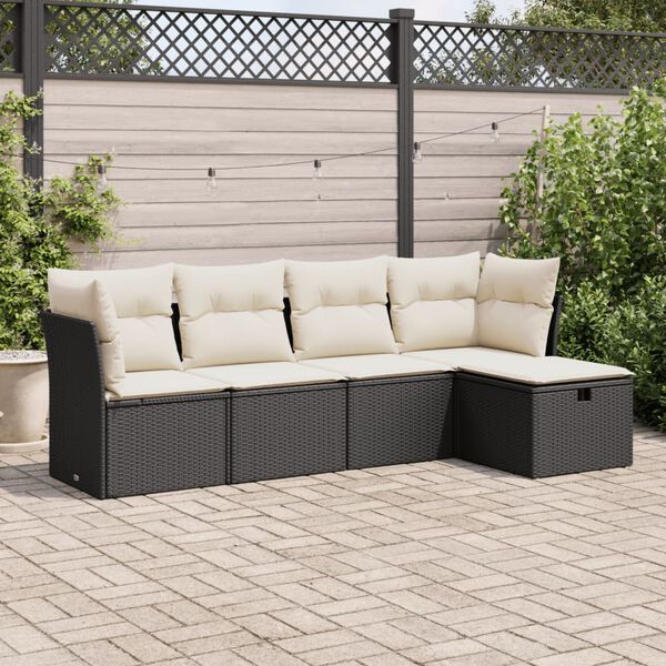 vidaXL Salon de jardin 5 pcs avec coussins noir r&eacute;sine tress&eacute;e