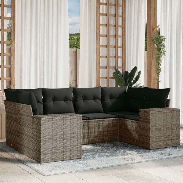 vidaXL Salon de jardin 6 pcs avec coussins gris r&eacute;sine tress&eacute;e