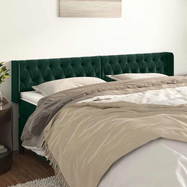vidaXL T&ecirc;te de lit avec oreilles Vert fonc&eacute; 203x16x78/88 cm Velours