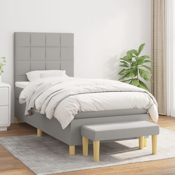 vidaXL Sommier &agrave; lattes de lit avec matelas Gris clair 100x200cm Tissu
