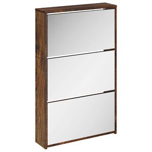 vidaXL Armoire &agrave; chaussures miroir 3 niveaux Ch&ecirc;ne fum&eacute; 63x17x102,5 cm