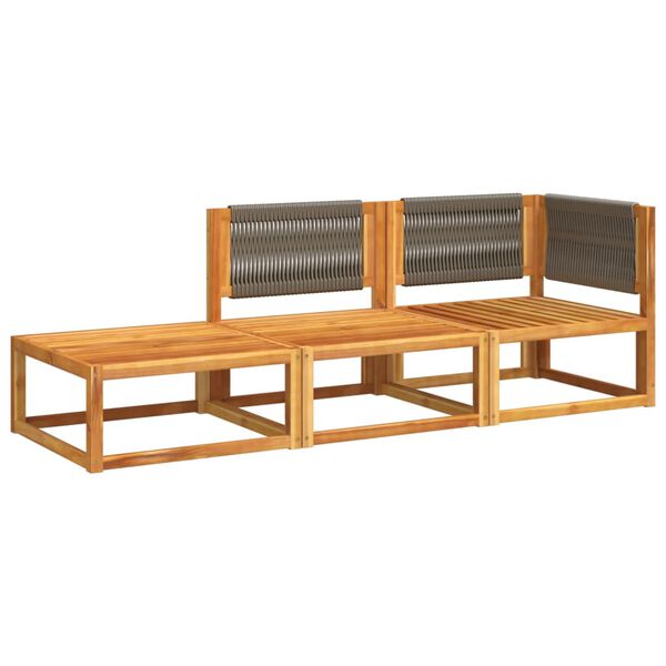 vidaXL Ensemble de canapés de jardin 3 pièces avec coussins, bois d'acacia et corde,