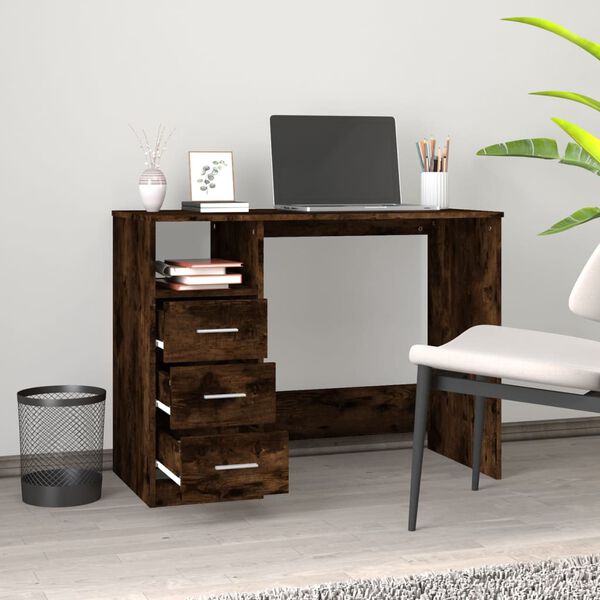 vidaXL Bureau avec tiroirs Ch&ecirc;ne fum&eacute; 102x50x76 cm Bois d'ing&eacute;nierie