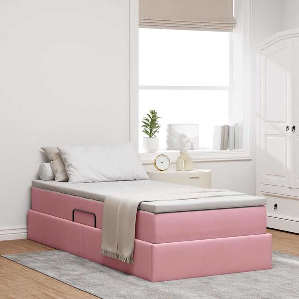 vidaXL Lit avec rangement et matelas Rose 90 x 200 cm Velours