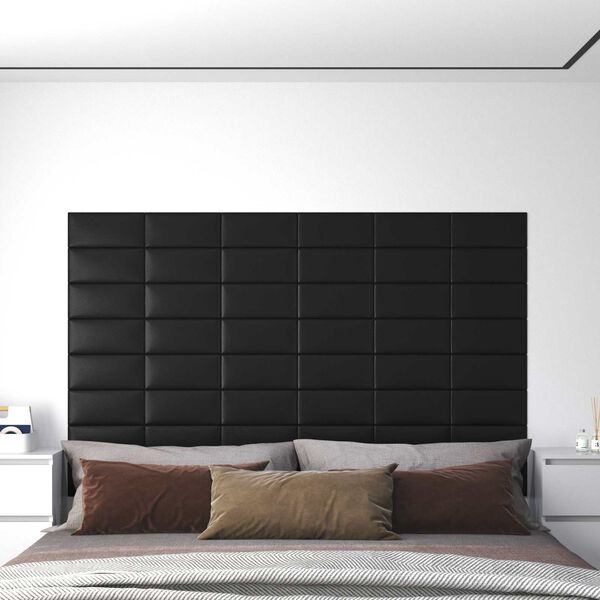 vidaXL T&ecirc;te de lit murale 12 pcs Noir 30 x 15 cm tissu