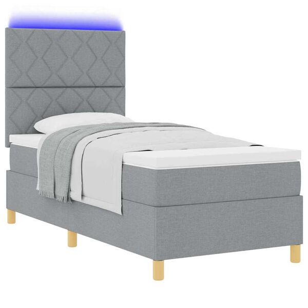 vidaXL Lit &agrave; ressort LED avec matelas Gris clair 90 x 190 cm tissu