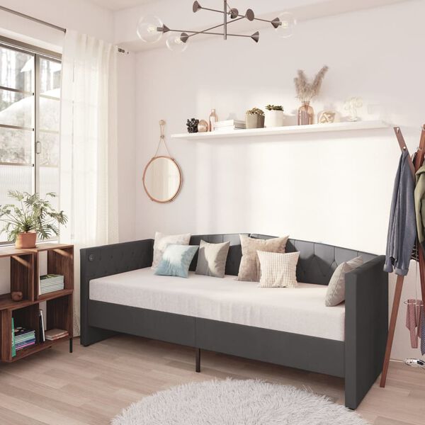 vidaXL Lit avec matelas et &eacute;clairage USB Gris fonc&eacute; Velours 90x200 cm