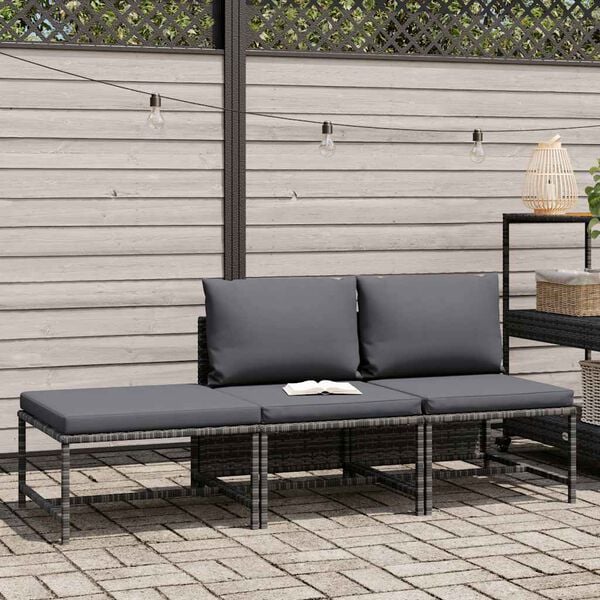 vidaXL Salon de jardin 3 pcs avec coussins Gris Résine tressée