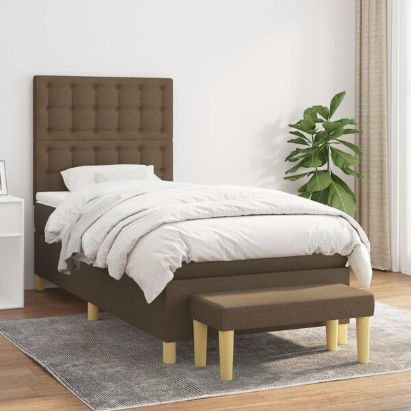 vidaXL Sommier &agrave; lattes de lit avec matelas Marron fonc&eacute; 90x200 cm
