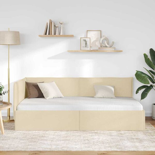 vidaXL Cadre de lit d'angle avec tête de lit Crème 90 x 200 cm tissu