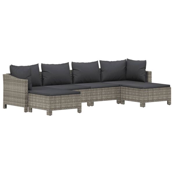 vidaXL Salon de jardin 6 pcs avec coussins Gris Résine tressée