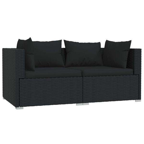 vidaXL Salon de jardin 3 pcs avec coussins Noir Résine tressée