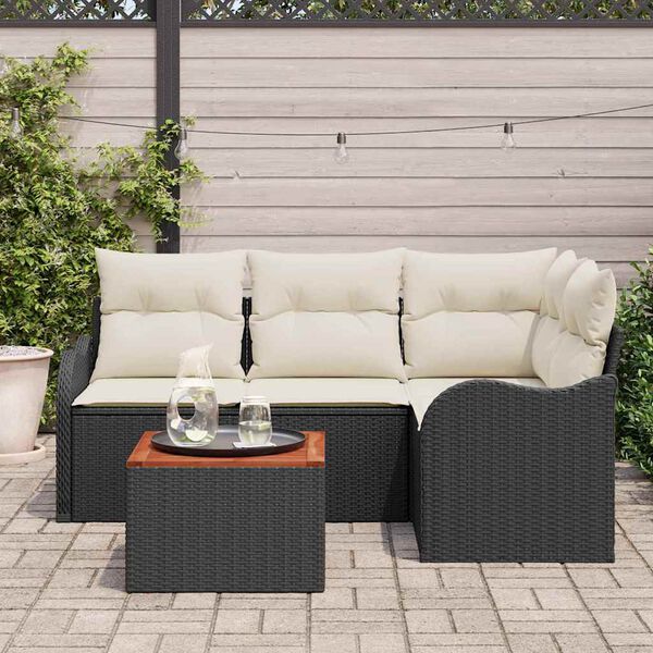 vidaXL Ensemble de canap&eacute; de jardin 5 pcs Noir et Cr&egrave;me polyrotin