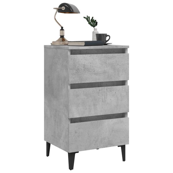 vidaXL Table de chevet avec pieds en métal gris béton 40x35x69 cm