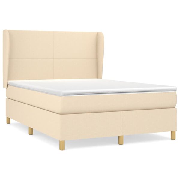 vidaXL Sommier &agrave; lattes de lit avec matelas Cr&egrave;me 140x190 cm Tissu
