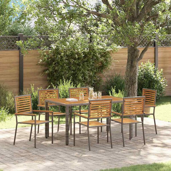 vidaXL Ensemble de salle &agrave; manger pour jardin 7 pcs Gris et marron