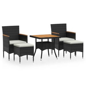 vidaXL Ensemble &agrave; manger de jardin 5 pcs R&eacute;sine tress&eacute;e et acacia Noir